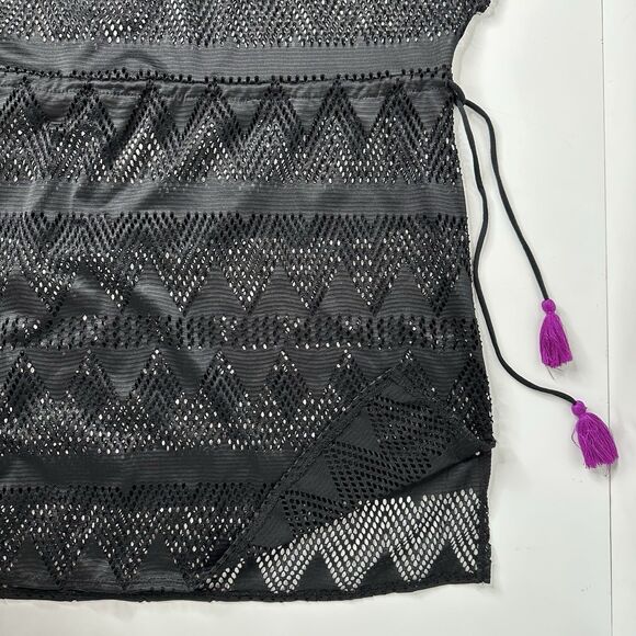 No Boundaries Black Mesh Swim Coverup Sz S Pullover Drawstring Tassel Beach NoBo - Picture 9 of 13